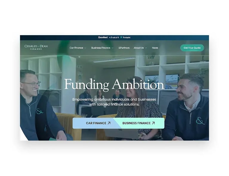 Charles and Dean finance brokerage website homepage featuring team culture and funding services.