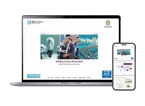 IBS Intelligence fintech industry report and analytics platform displayed on digital devices.